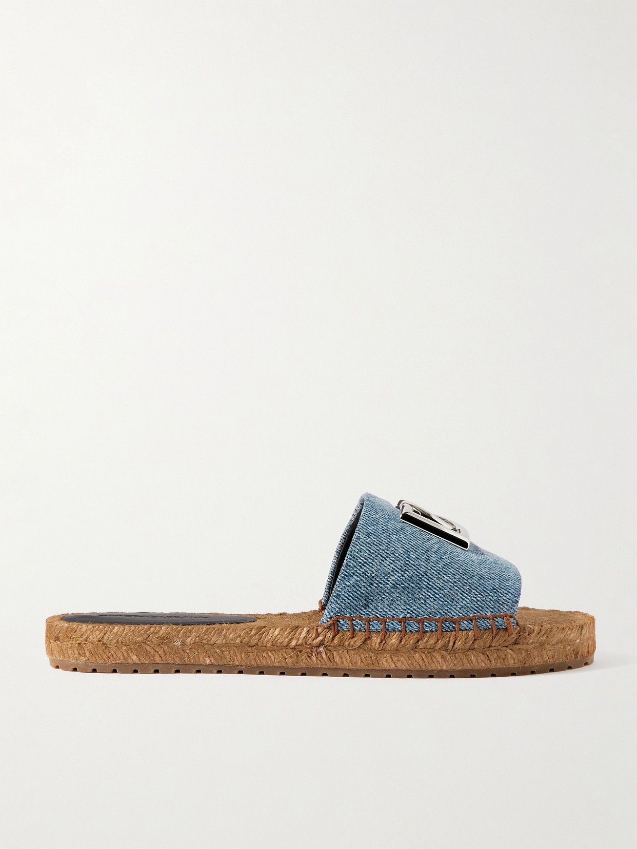 Dolce & Gabbana Embellished Denim Espadrille Slides In Blue