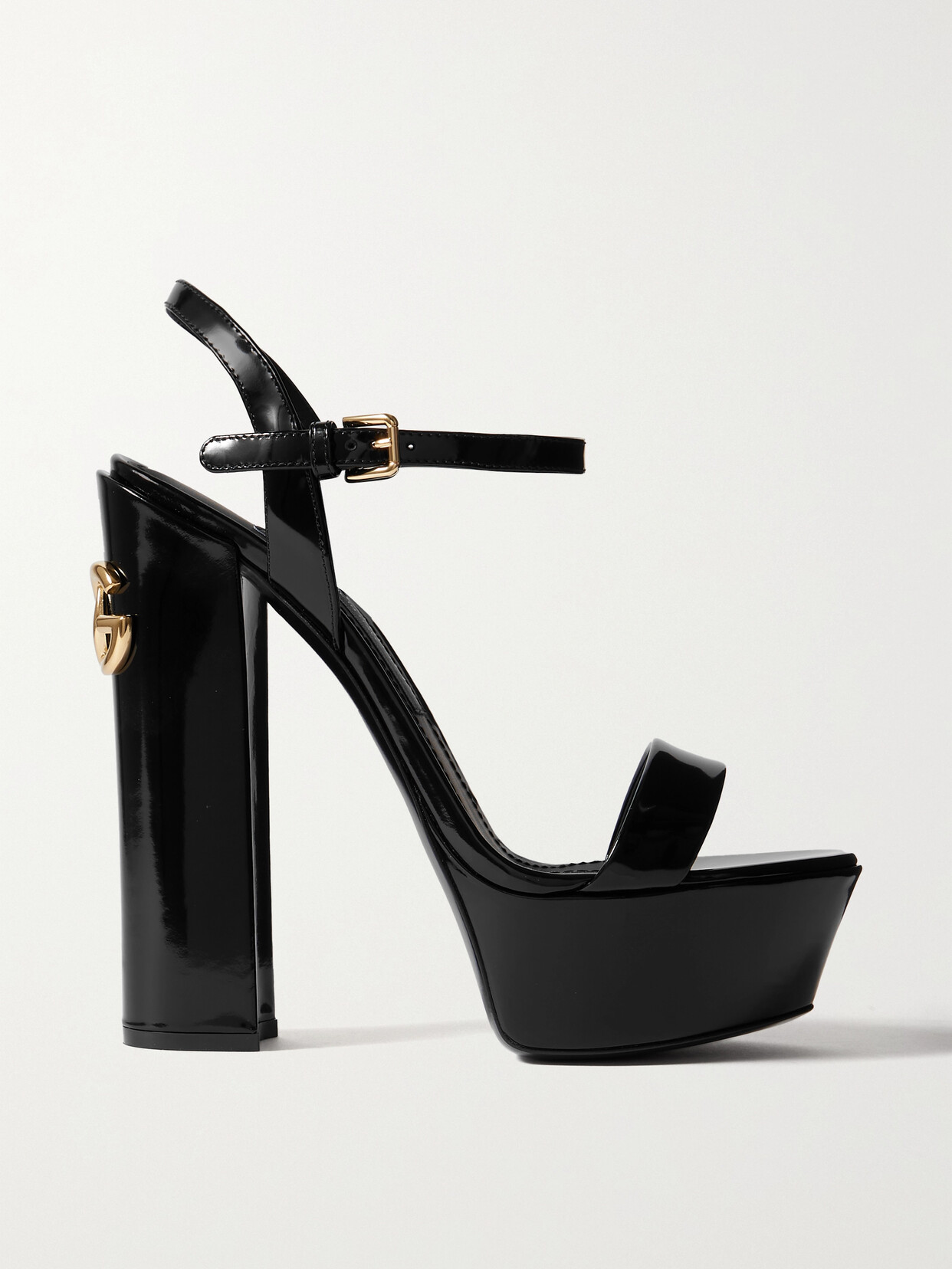 Shop Dolce & Gabbana Keira Logo-embellished Patent-leather Platform Sandals In Black