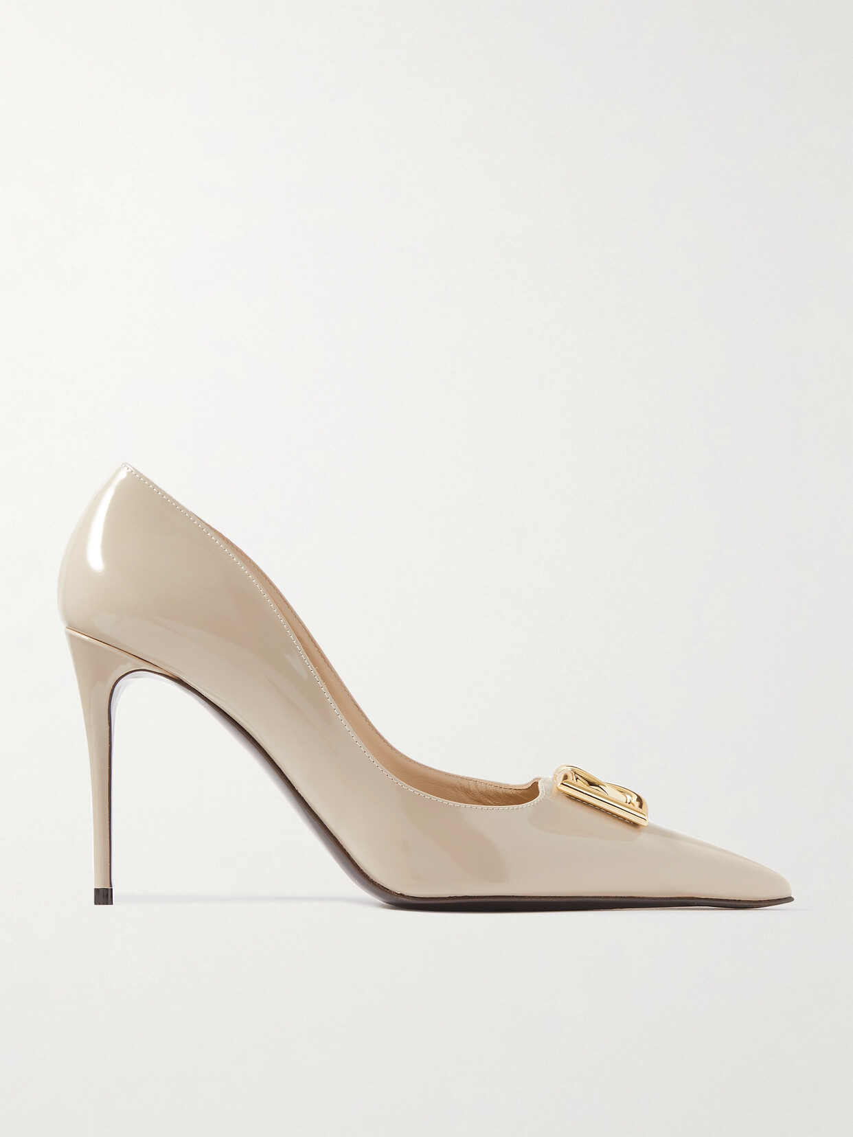 Dolce & Gabbana Formale Embellished Patent-leather Point-toe Pumps In Beige