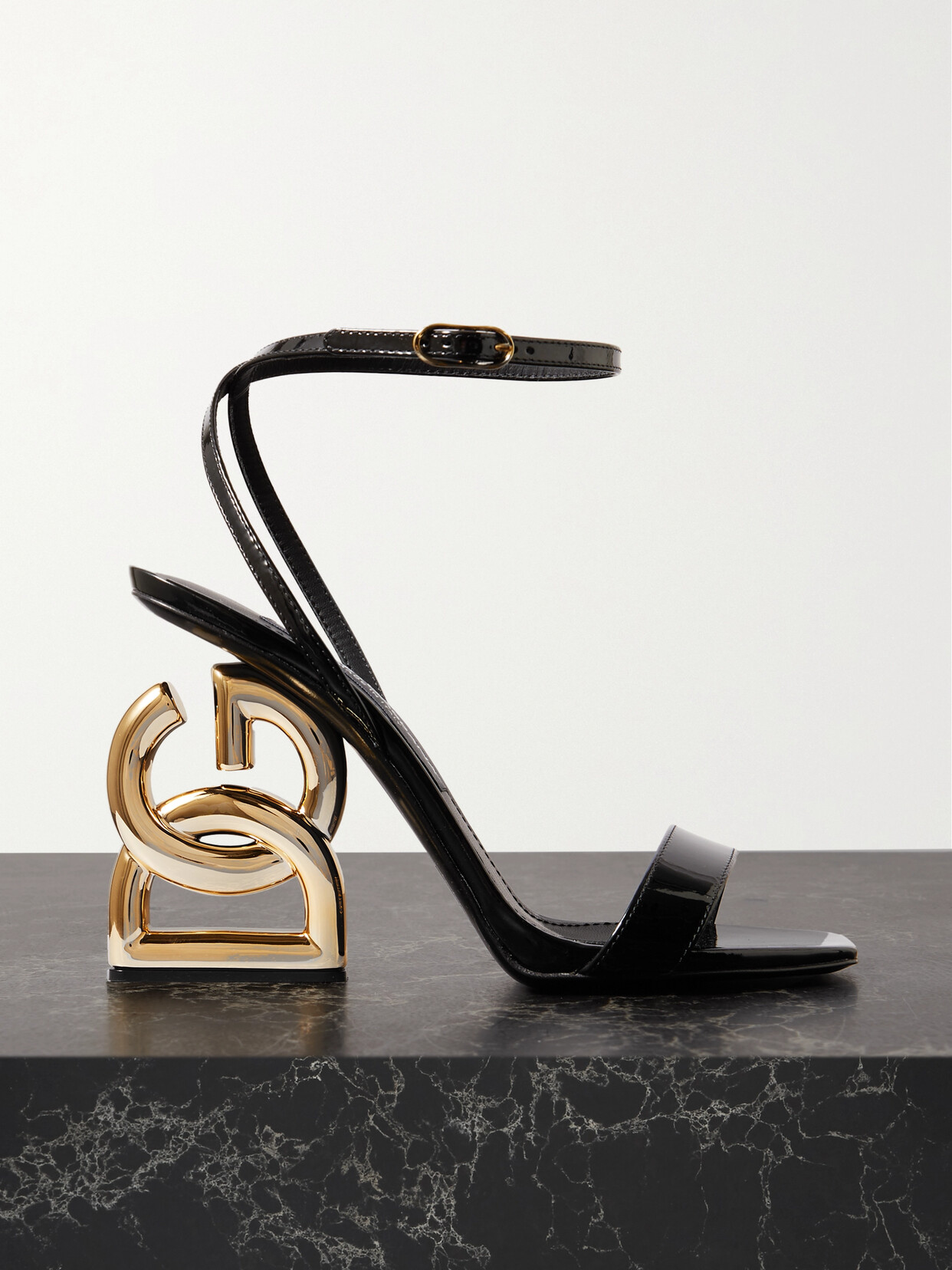 Shop Dolce & Gabbana Keira Embellished Patent-leather Sandals In Black