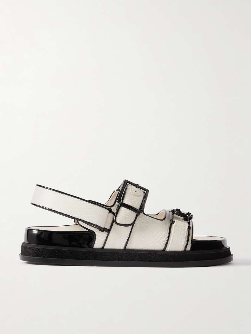 Jimmy Choo Elyn Patent Leather-trimmed Linen Sandals