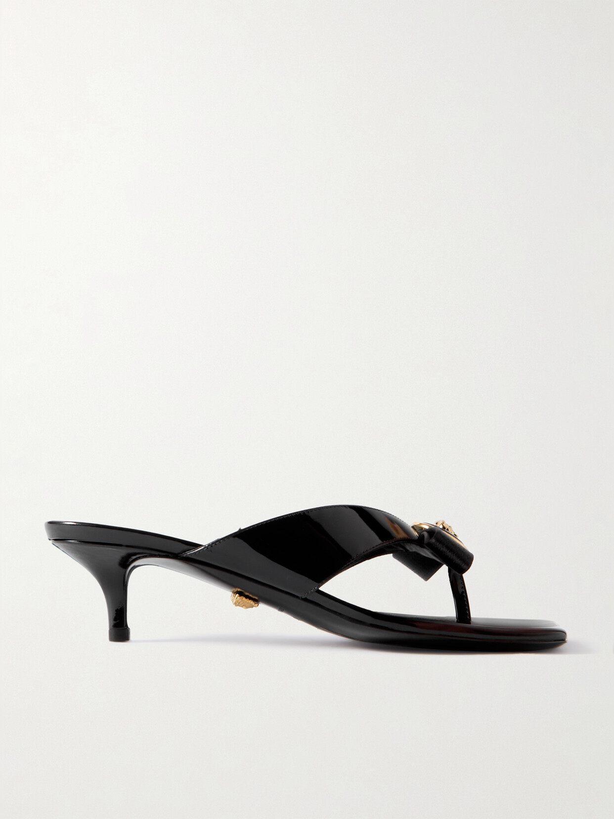 Shop Versace Logo-embellished Satin And Patent-leather Mules In Black