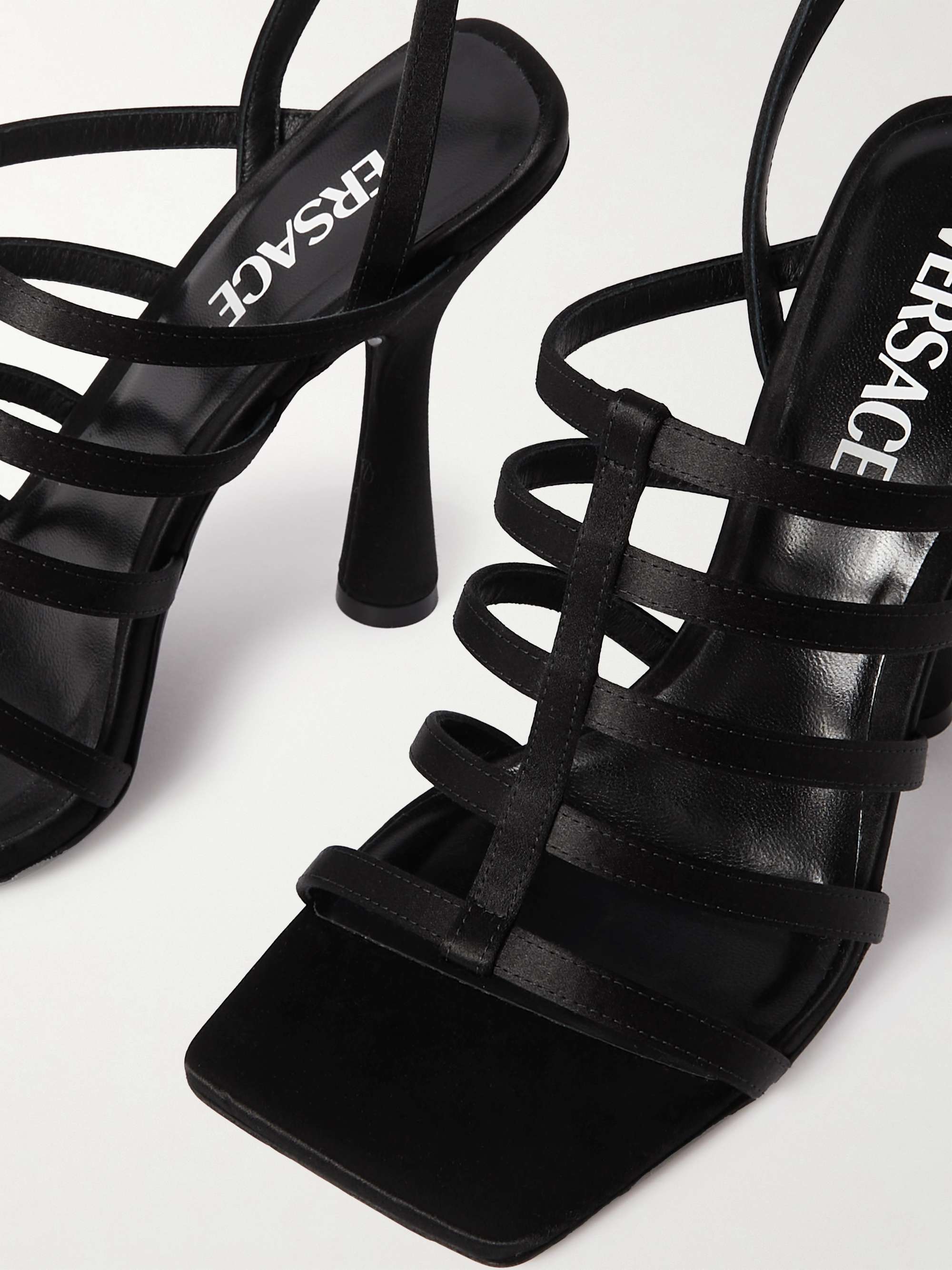 Versace black strappy heels cheap