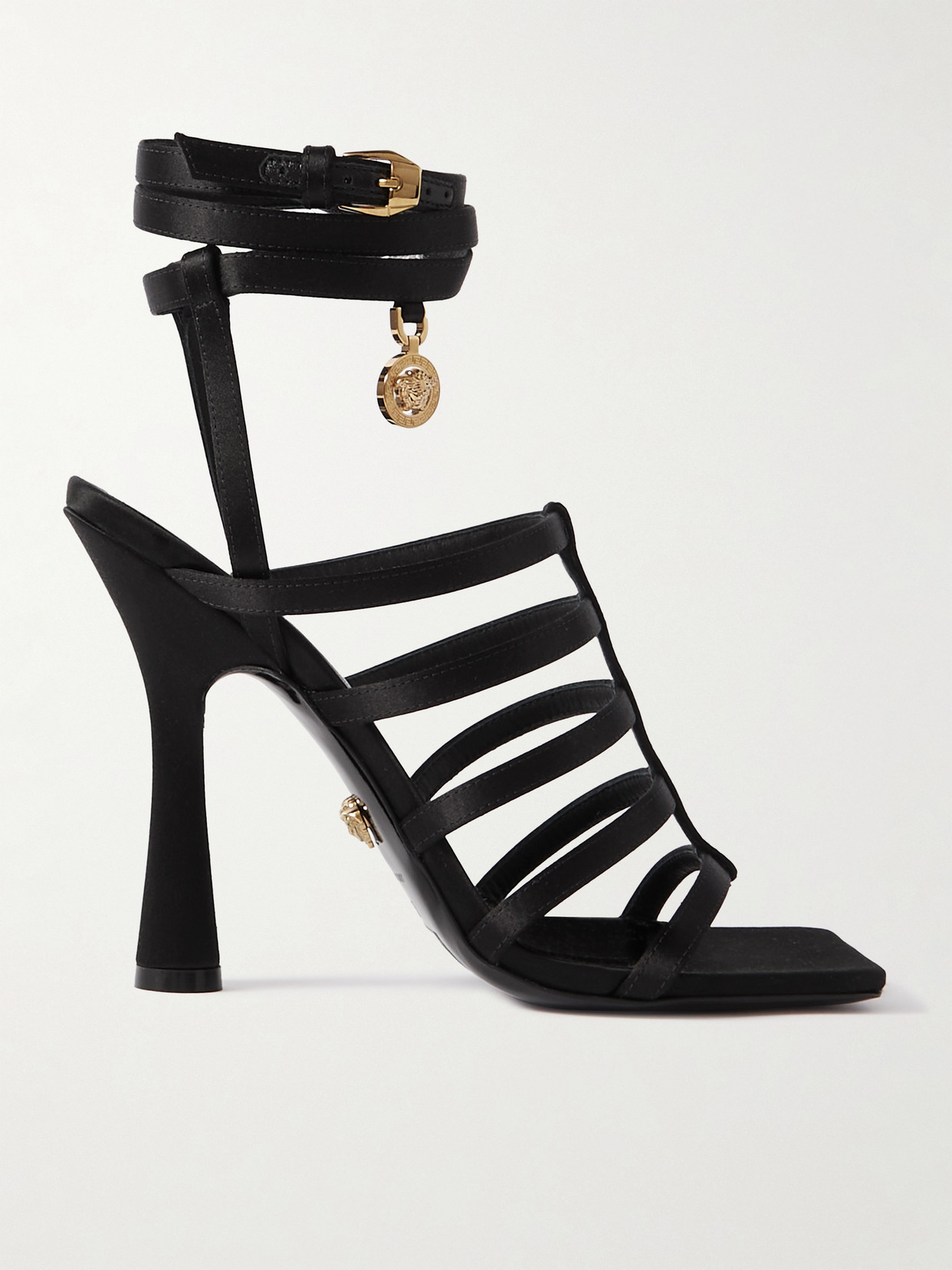 Shop Versace Embellished Satin Sandals In Black