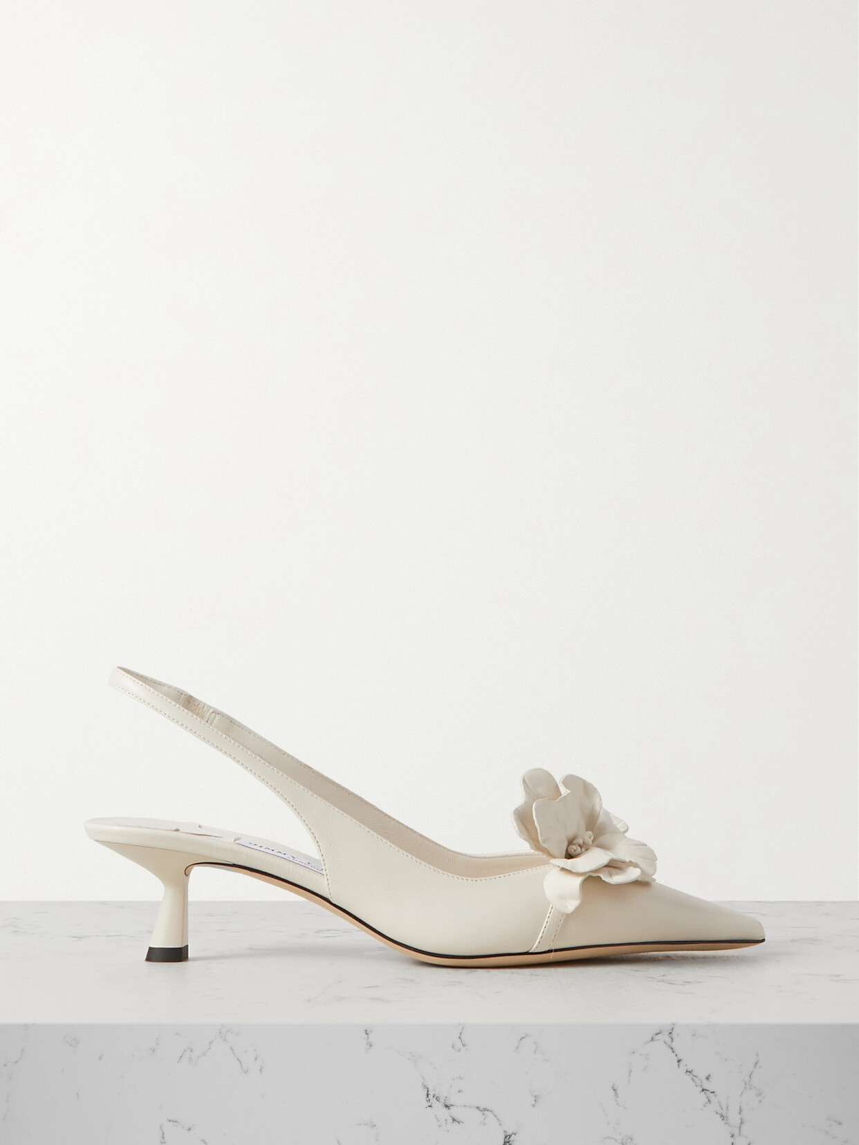 Jimmy Choo Amita 45 Appliquéd Leather Slingback Pumps In Off-white