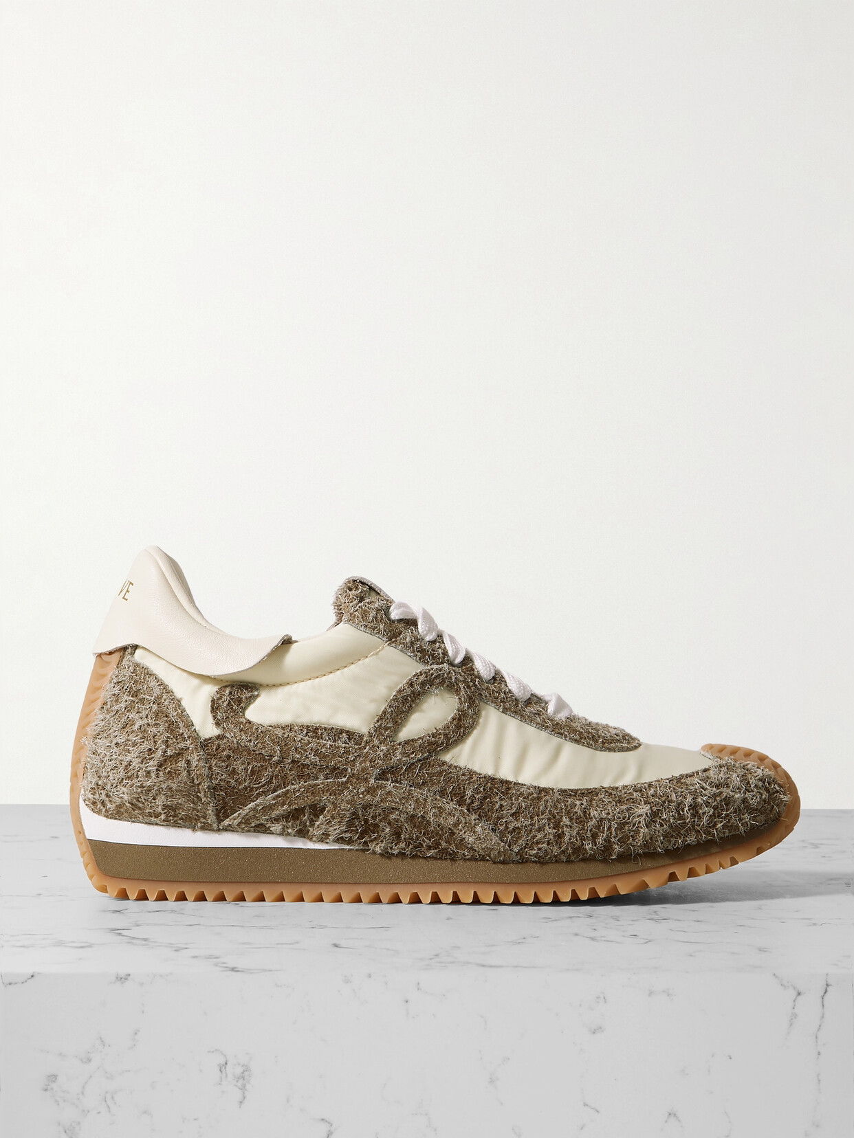 Loewe Flow Runner Suede-trimmed Sneakers In Khaki Green/white