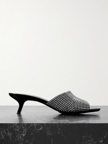 Loewe Petal crystal-embellished suede mules