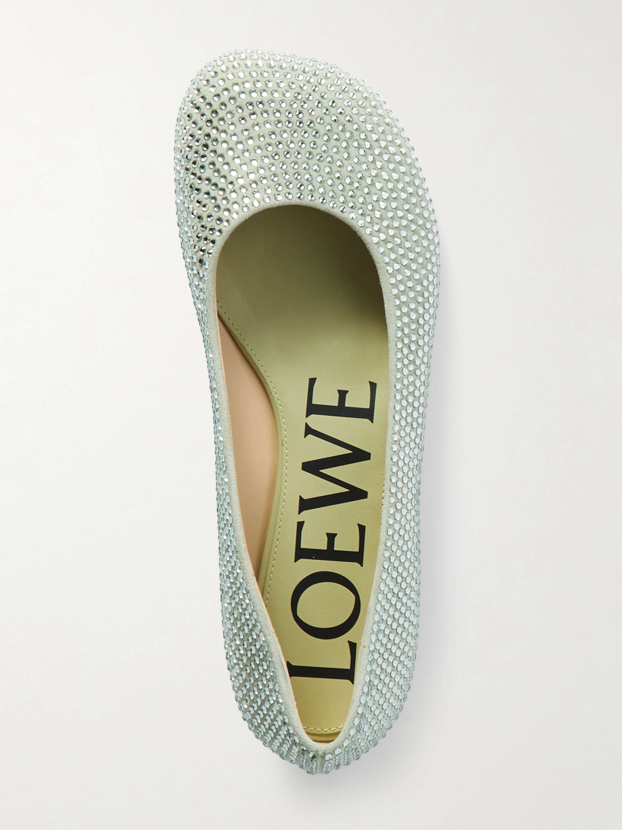 Crystal embellished suede ballet flats light green IT36