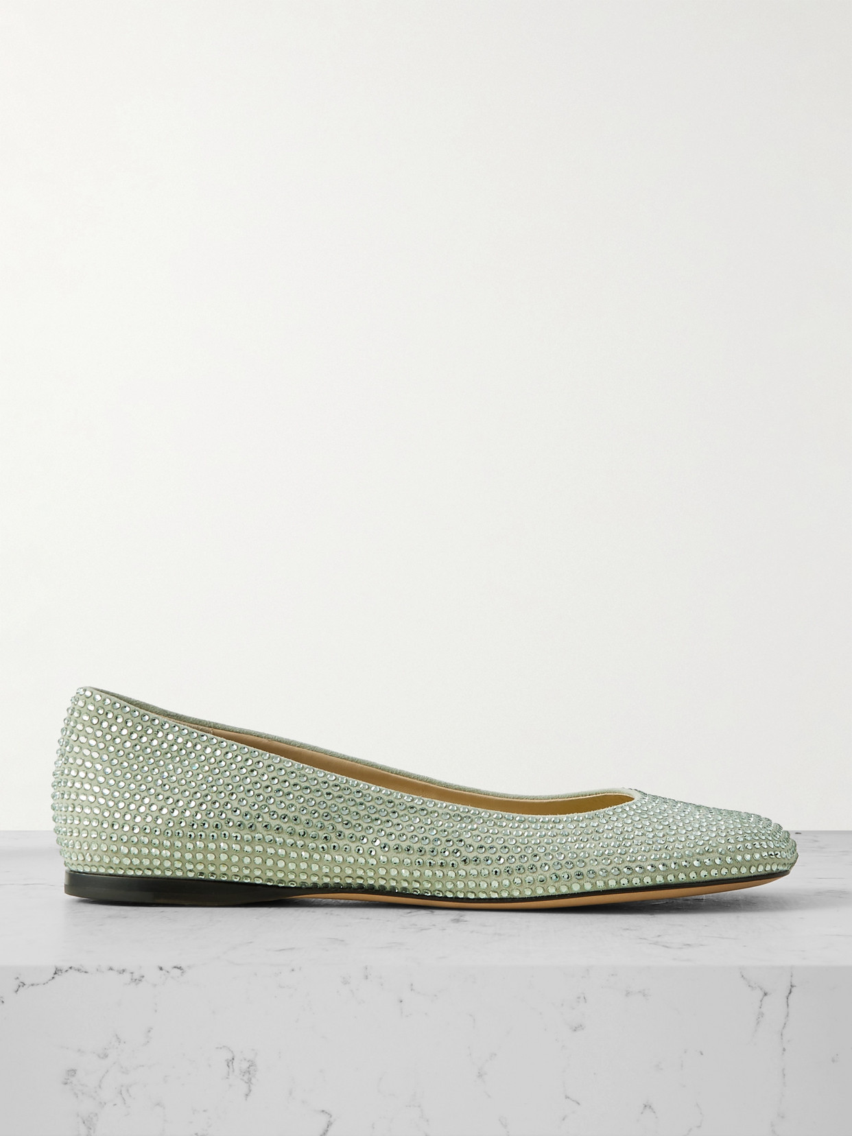 Loewe Crystal-embellished Suede Ballet Flats In Green