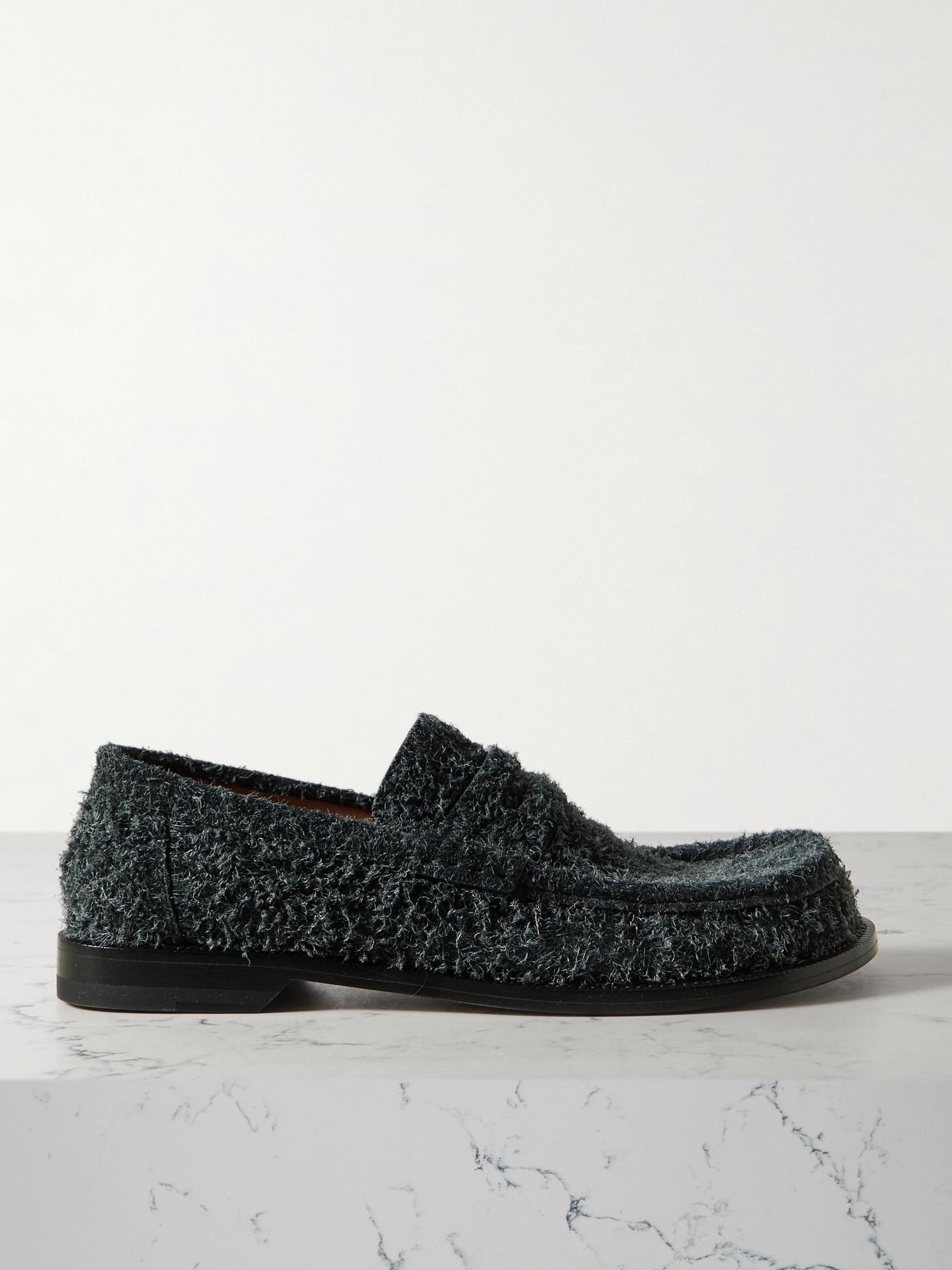 Loewe Campo Brushed Suede Loafers In Gray