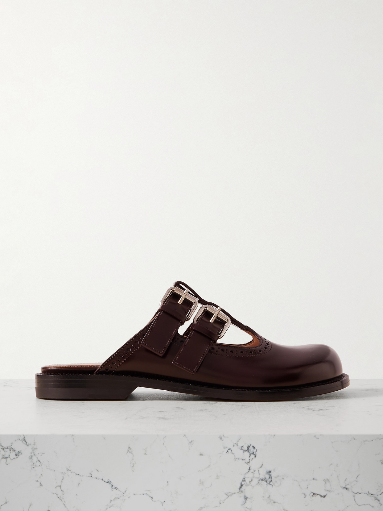 Loewe - Campo Buckled Leather Mules - Burgundy