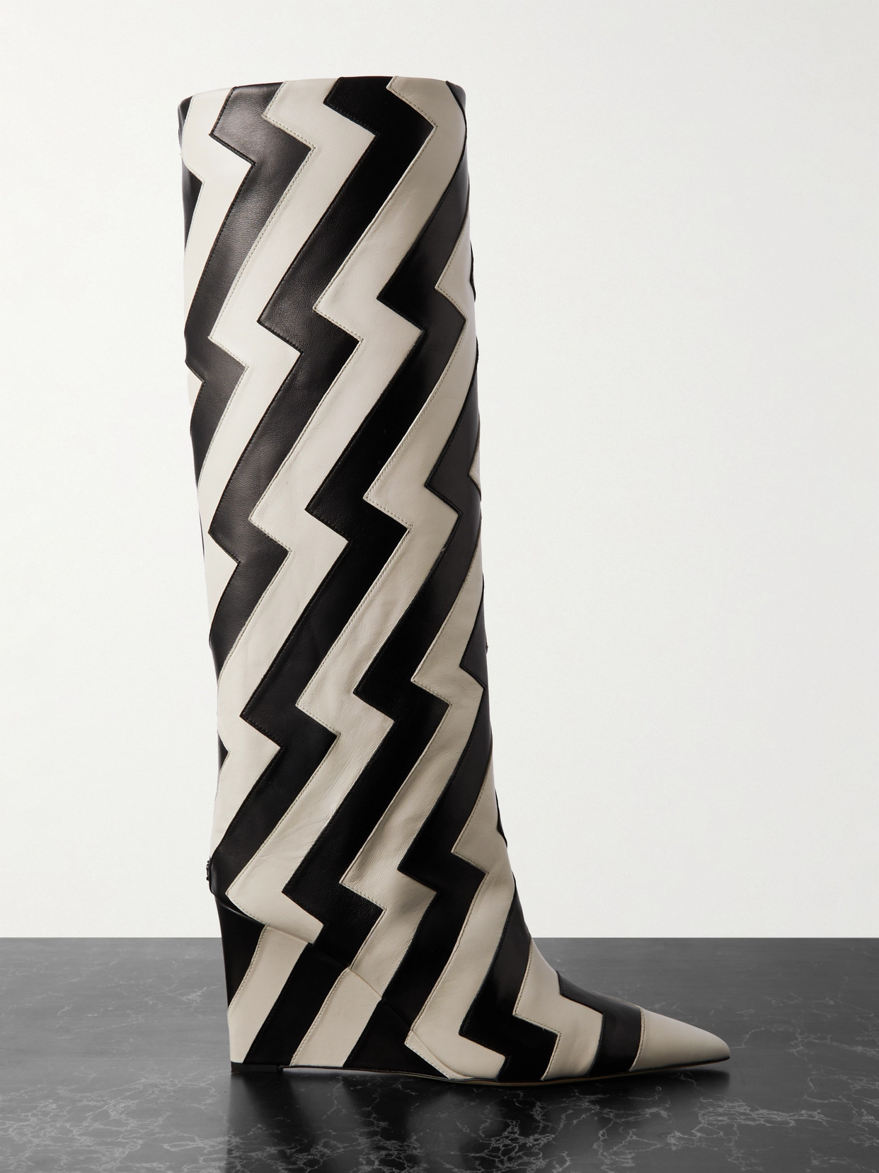 JIMMY CHOO BLAKE 85 TWO-TONE LEATHER WEDGE KNEE BOOTS