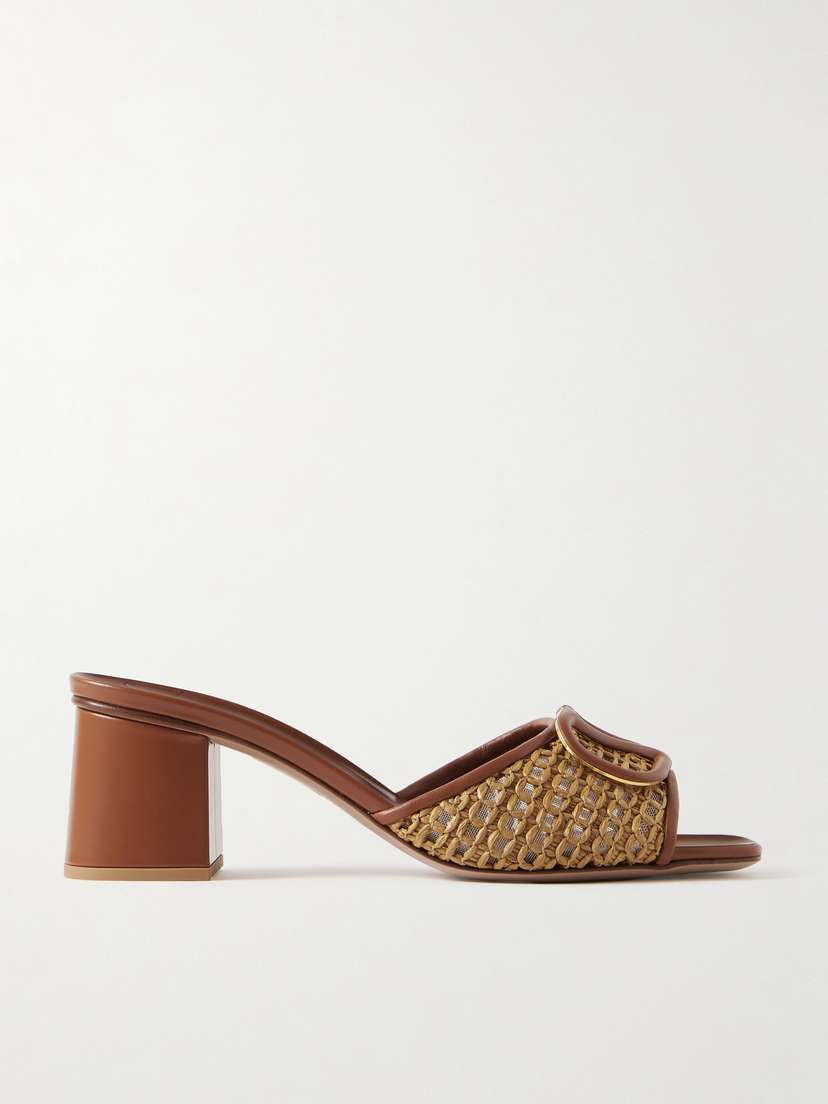 Valentino Garavani Vlogo 60 Embellished Raffia And Leather Mules
