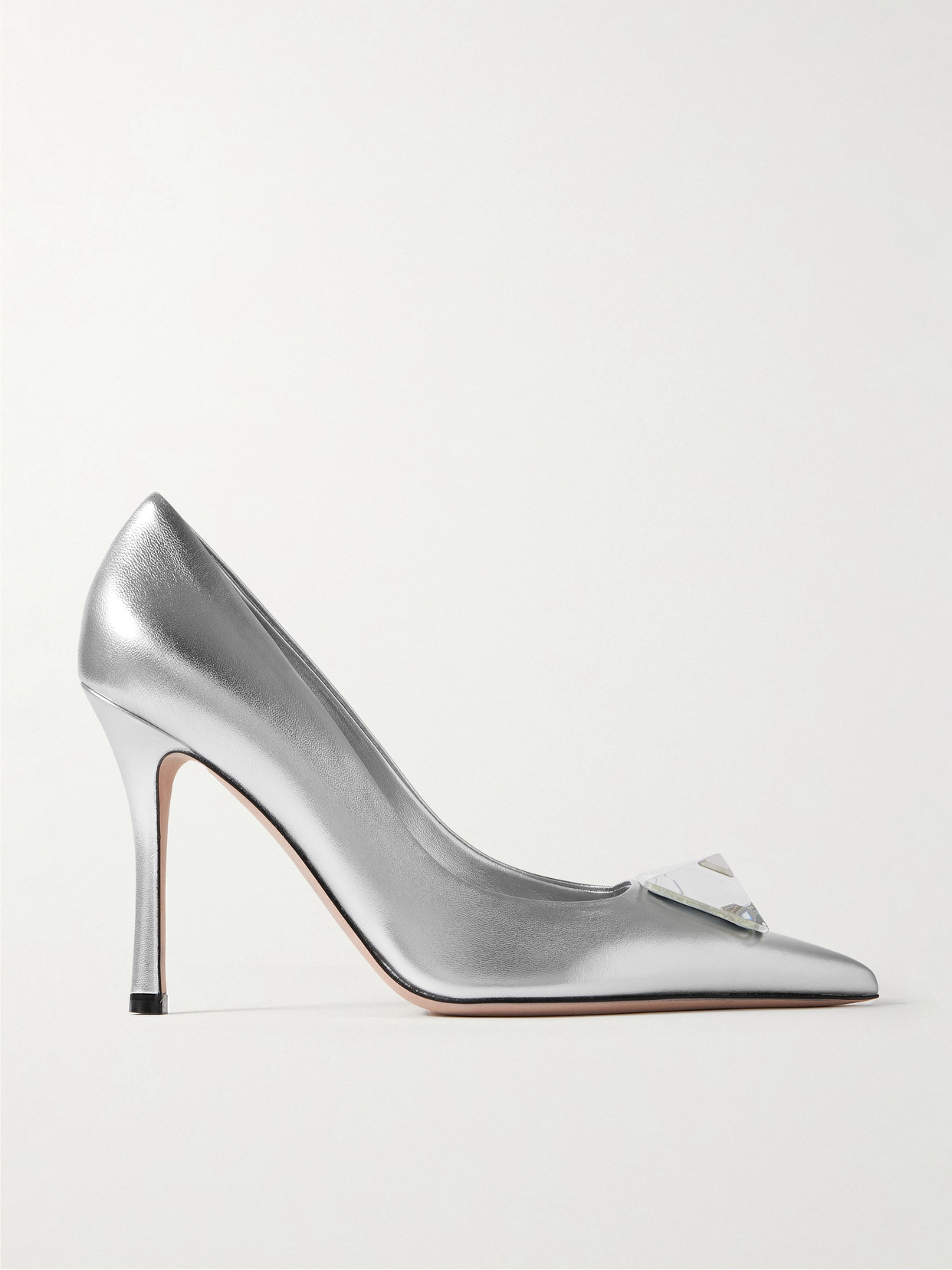 Valentino Garavani One Stud 100 Metallic Leather Pumps - Silver