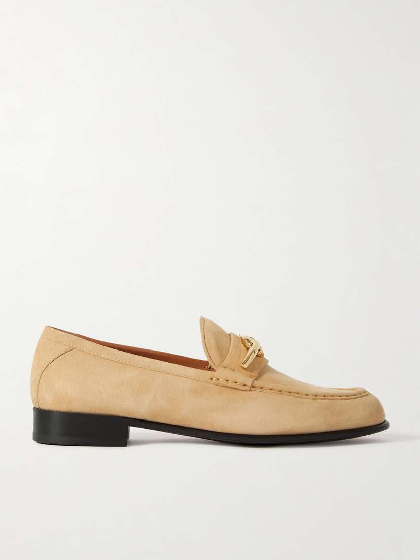 Valentino Garavani Vlogo Gate Embellished Suede Loafers