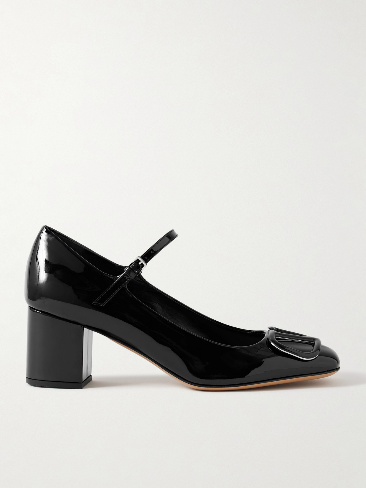 Shop Valentino Vlogo Embellished Patent-leather Mary Jane Pumps In Black