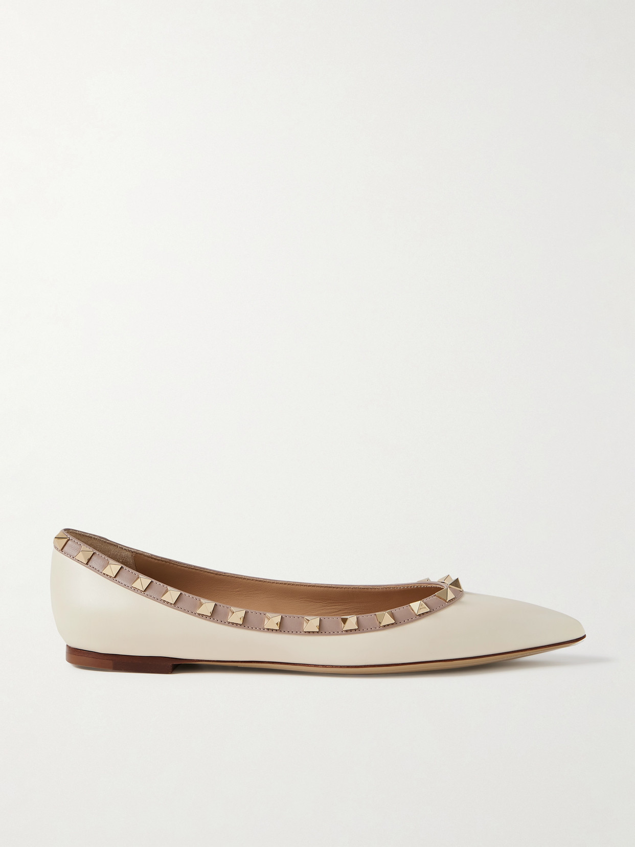 Valentino Garavani Rockstud Leather Point-toe Flats - White