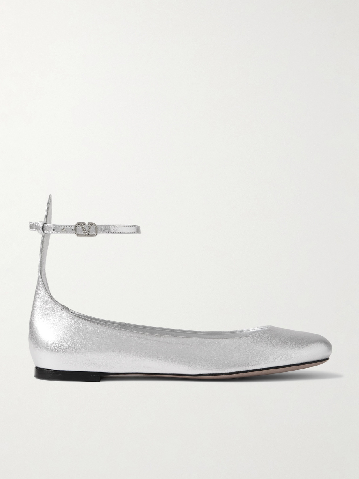 Valentino Garavani Tan-go Metallic Leather Ballet Flats In Silver