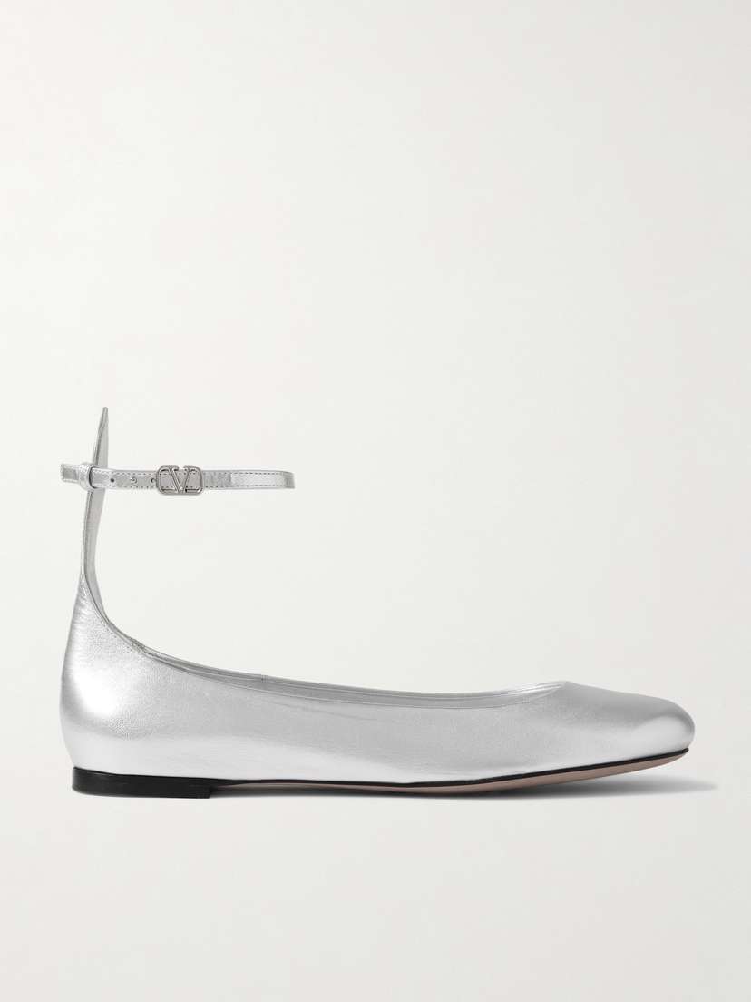 Valentino Garavani Tan-go Metallic Leather Ballet Flats