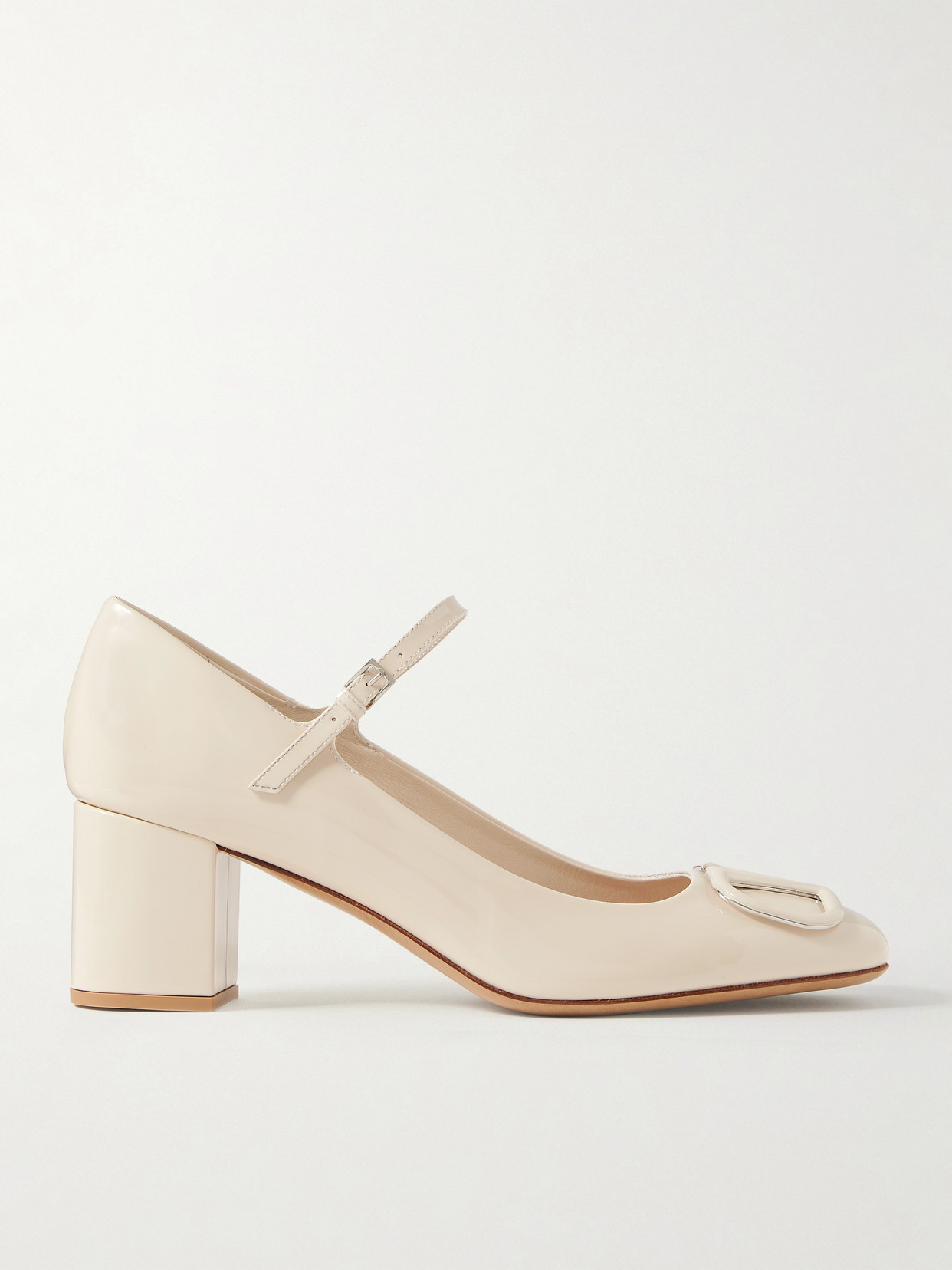 Valentino Garavani Vlogo Embellished Patent-leather Mary Jane Pumps In Off-white