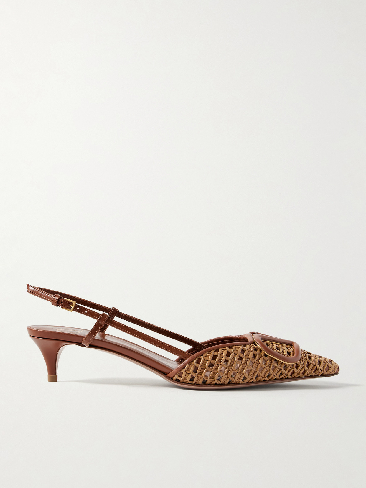 Valentino Garavani Vlogo 40 Embellished Leather-trimmed Raffia Slingback Pumps - Brown