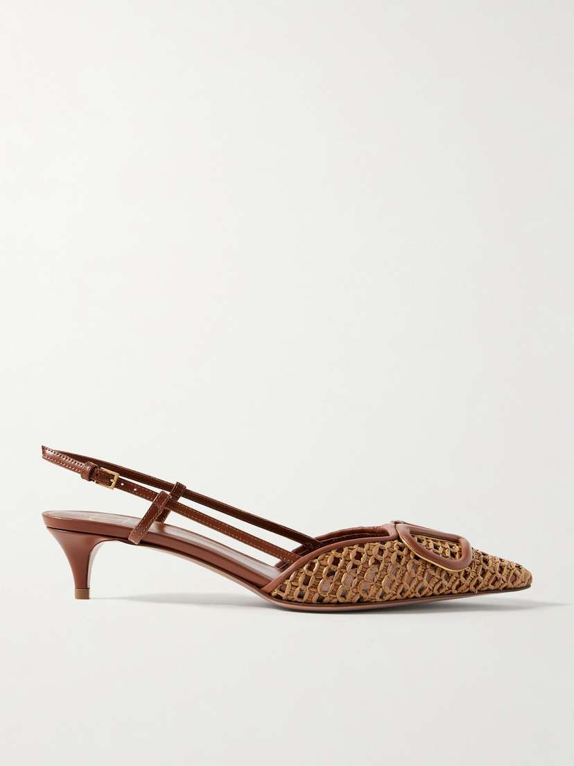 Valentino Garavani Vlogo 40 Embellished Leather-trimmed Raffia Slingback Pumps