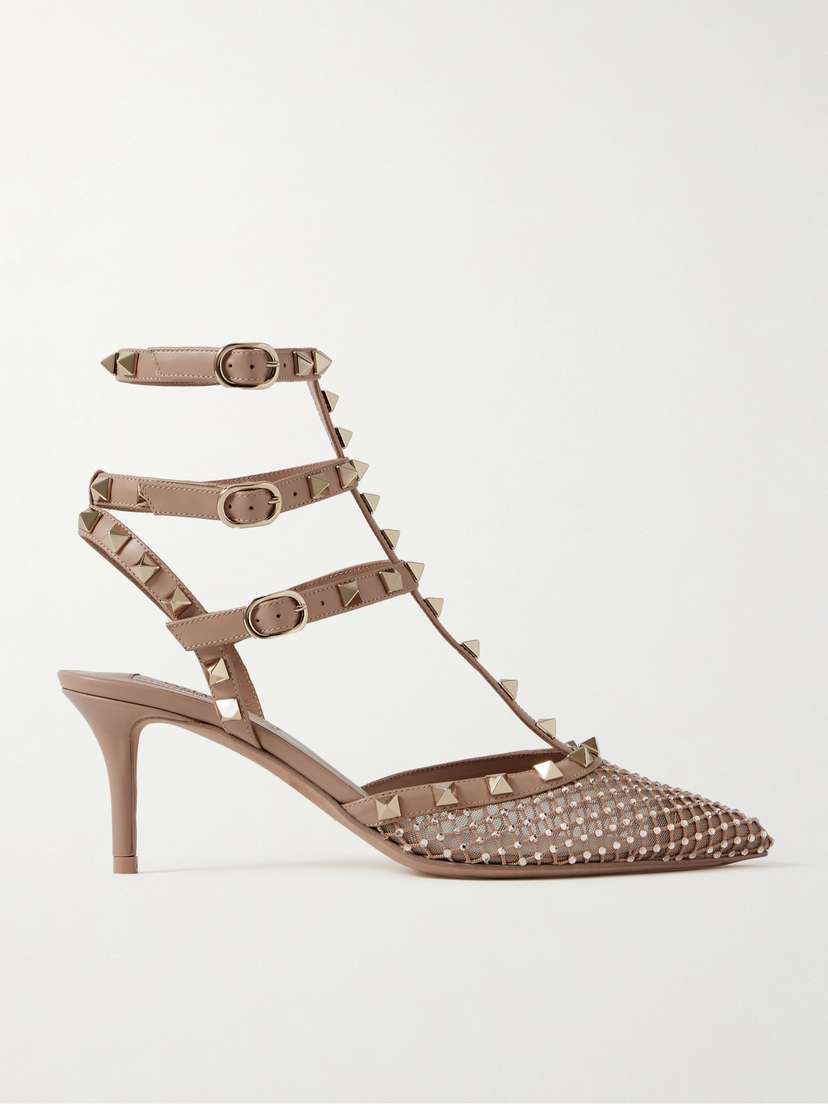 Valentino Garavani Rockstud 65 Crystal-embellished Tulle And Leather Pumps