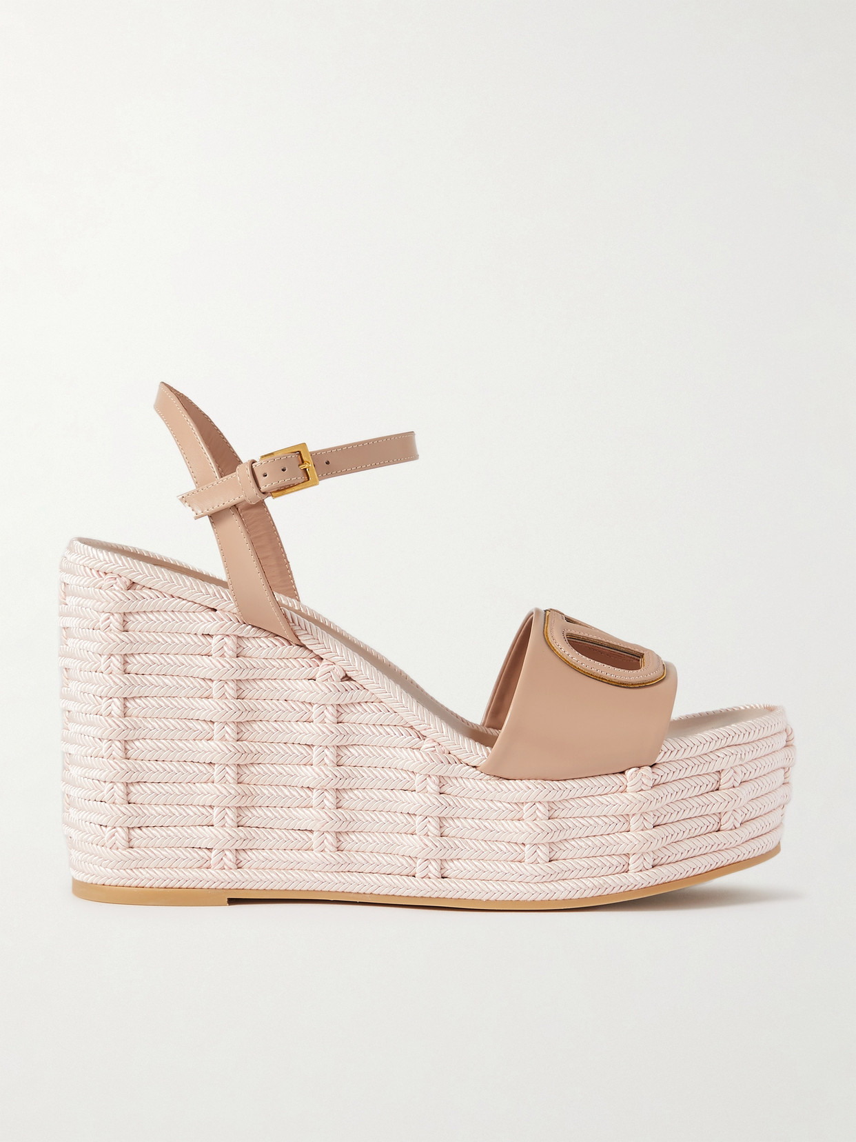 Valentino Garavani Vlogo Cutout Leather Wedge Sandals In Neutrals