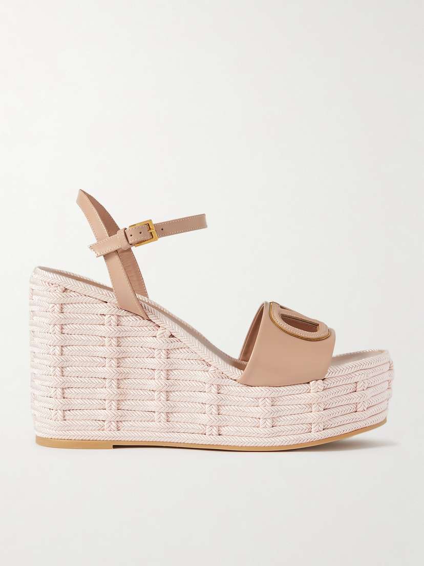 Valentino Garavani Vlogo Cutout Leather Wedge Sandals