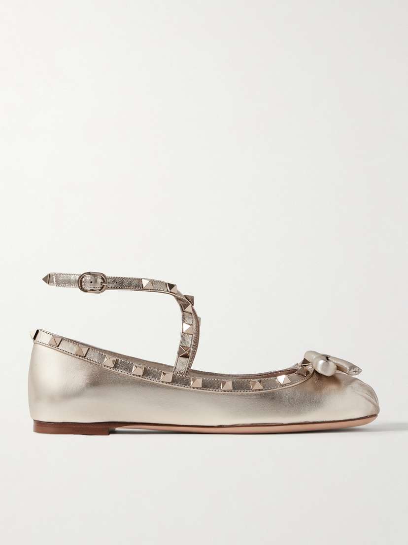 Valentino Garavani Rockstud Metallic Leather Ballet Flats