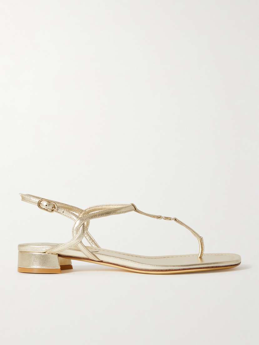 Valentino Garavani Vlogo Embellished Metallic Leather Sandals