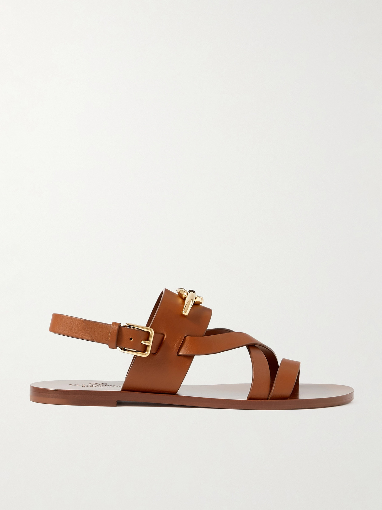 Valentino Garavani Vlogo Embellished Leather Sandals In Brown