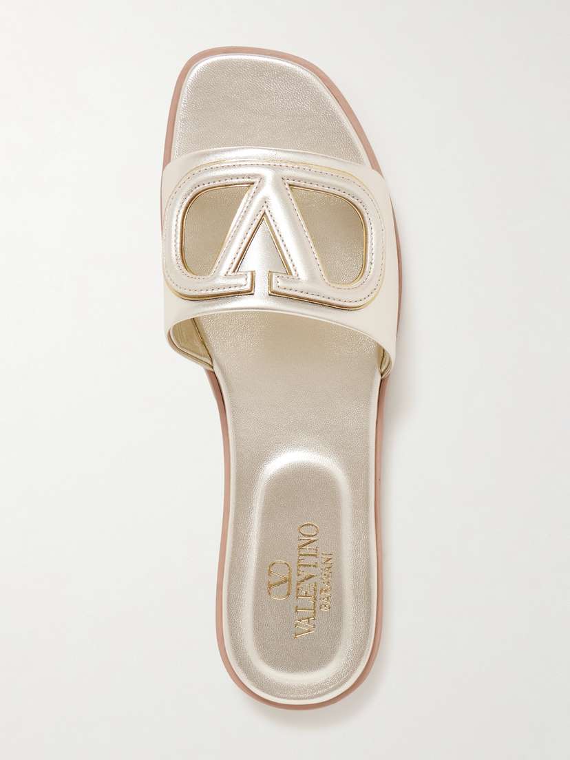 Valentino Garavani Vlogo Cutout Metallic Leather Slides