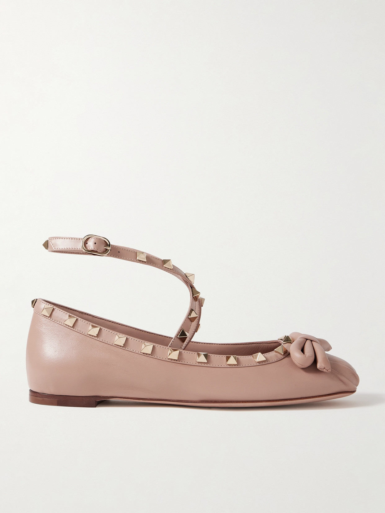 Shop Valentino Rockstud Leather Ballet Flats In Neutrals