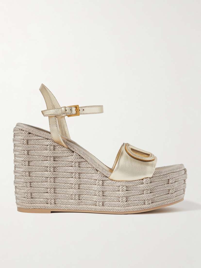 Valentino Garavani Vlogo 110 Cutout Metallic Leather Wedge Sandals