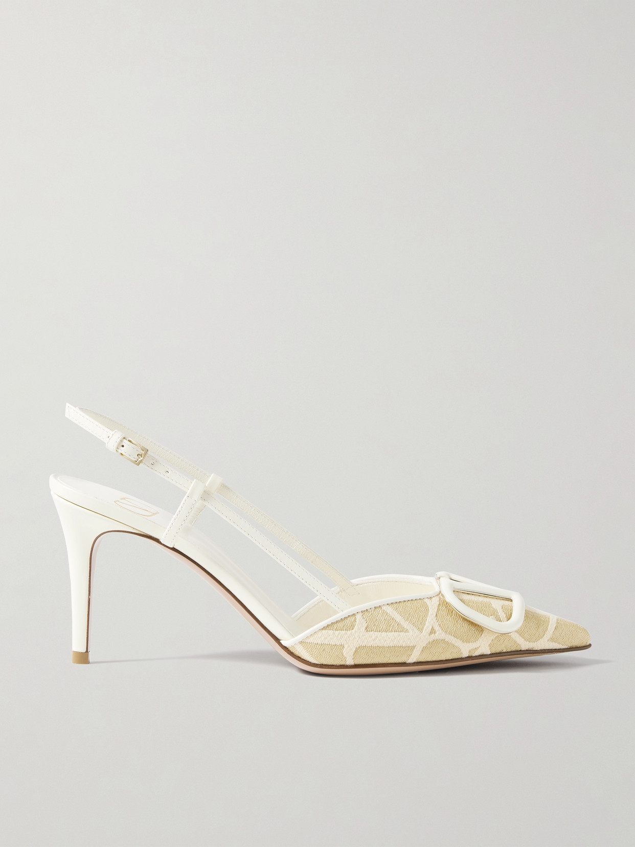 Valentino Garavani Vlogo 80 Embellished Leather-trimmed Raffia-jacquard Slingback Pumps In Neutrals