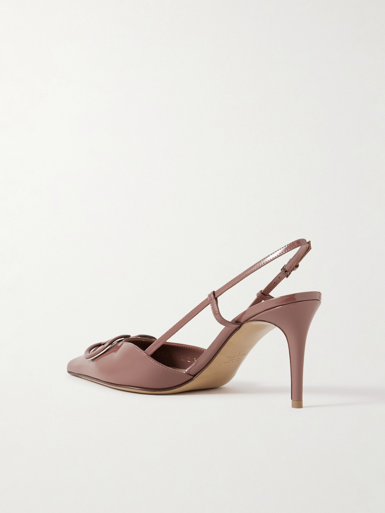 Shop Valentino Vlogo Patent-leather Slingback Pumps In Brown