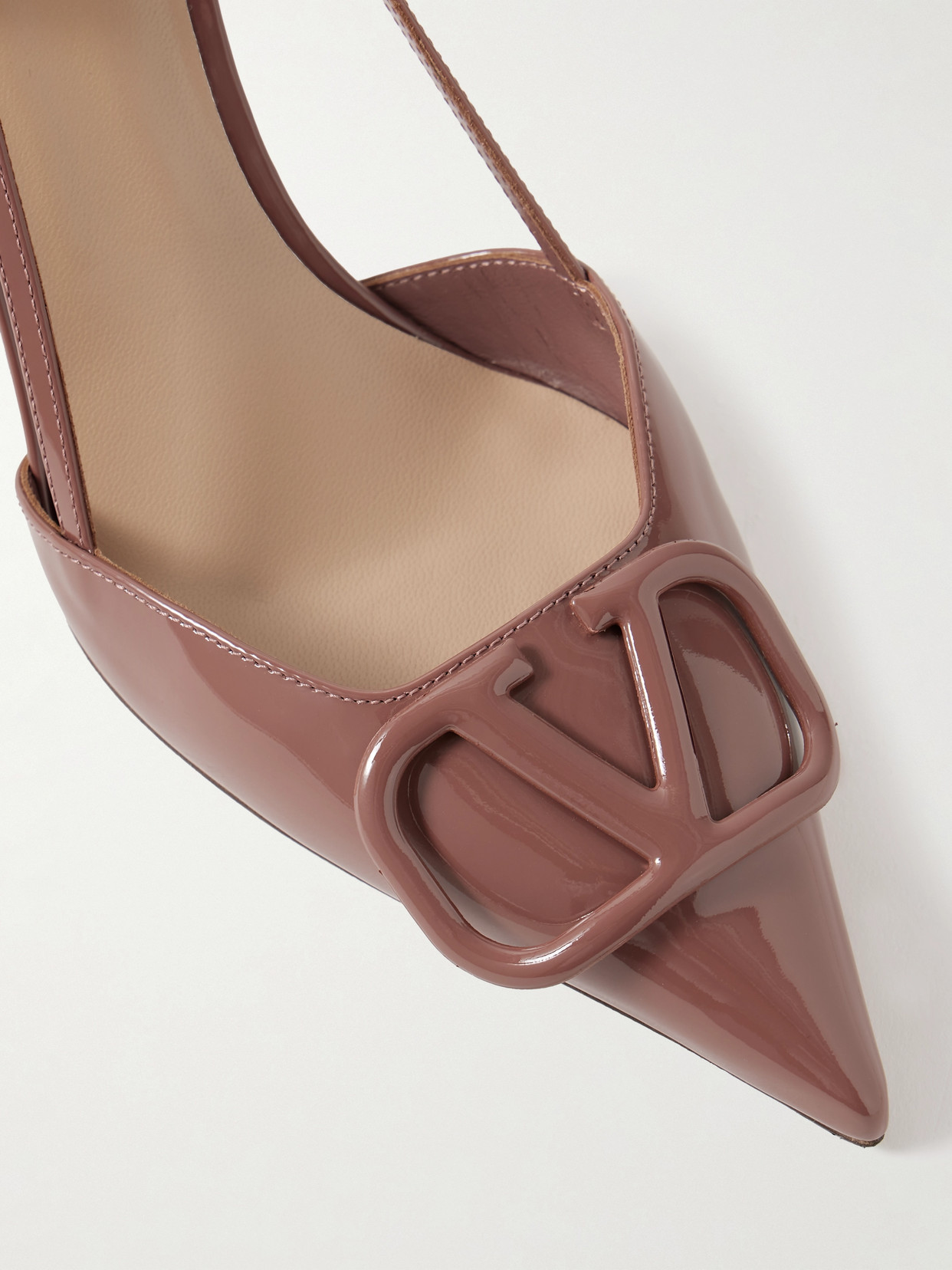 Shop Valentino Vlogo Patent-leather Slingback Pumps In Brown