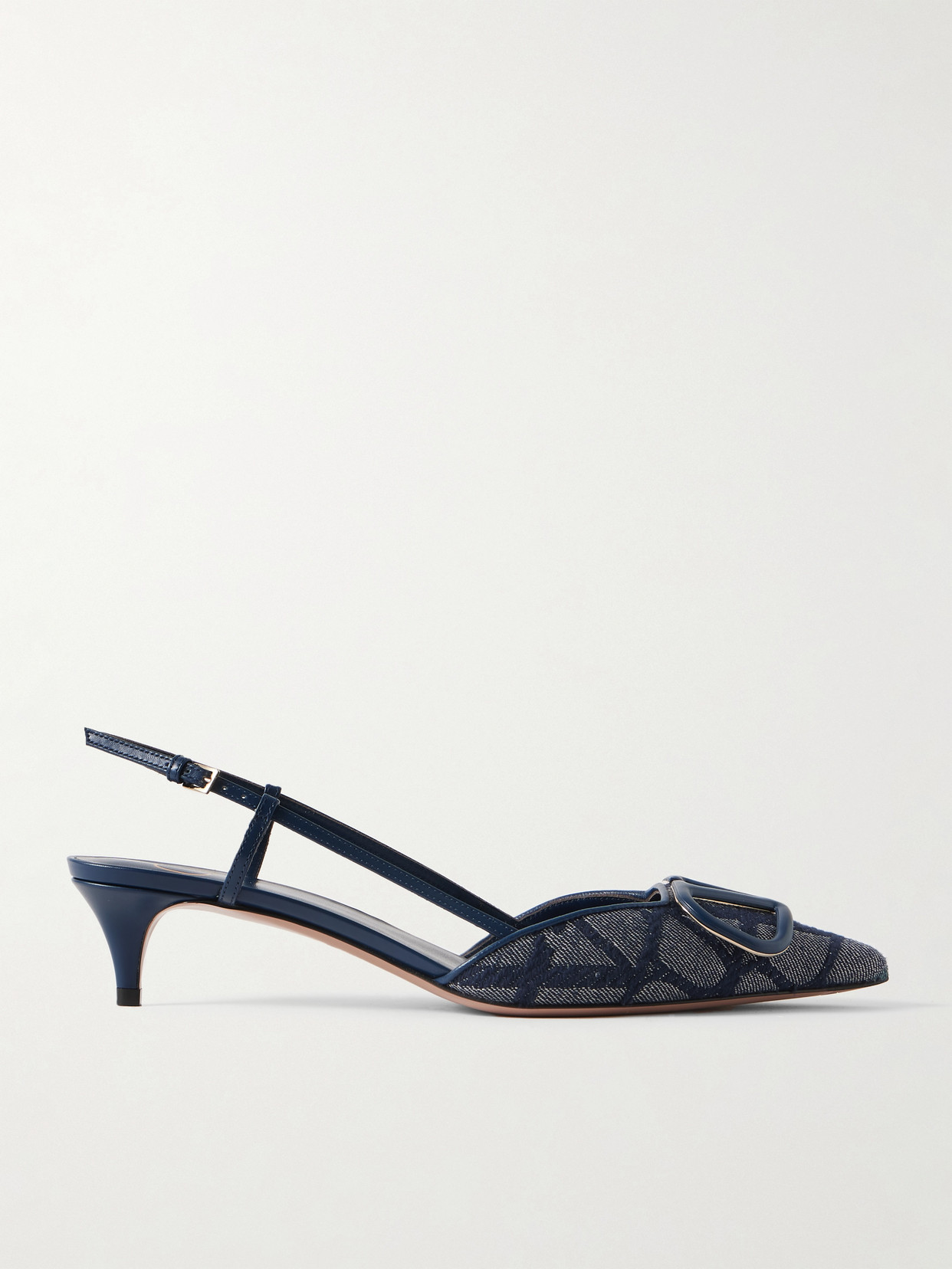 Valentino Garavani - Vlogo 40 Embellished Leather-trimmed Jacquard Slingback Pumps - Blue