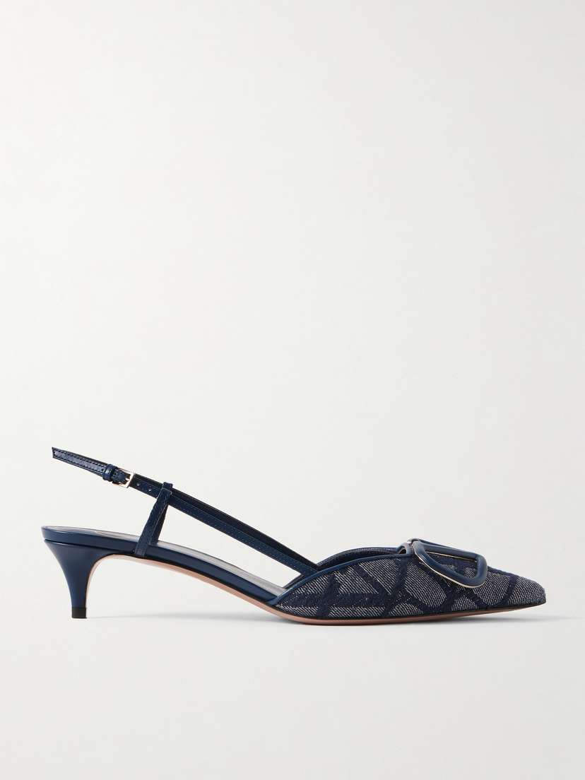 Valentino Garavani Vlogo 40 Embellished Leather-trimmed Jacquard Slingback Pumps