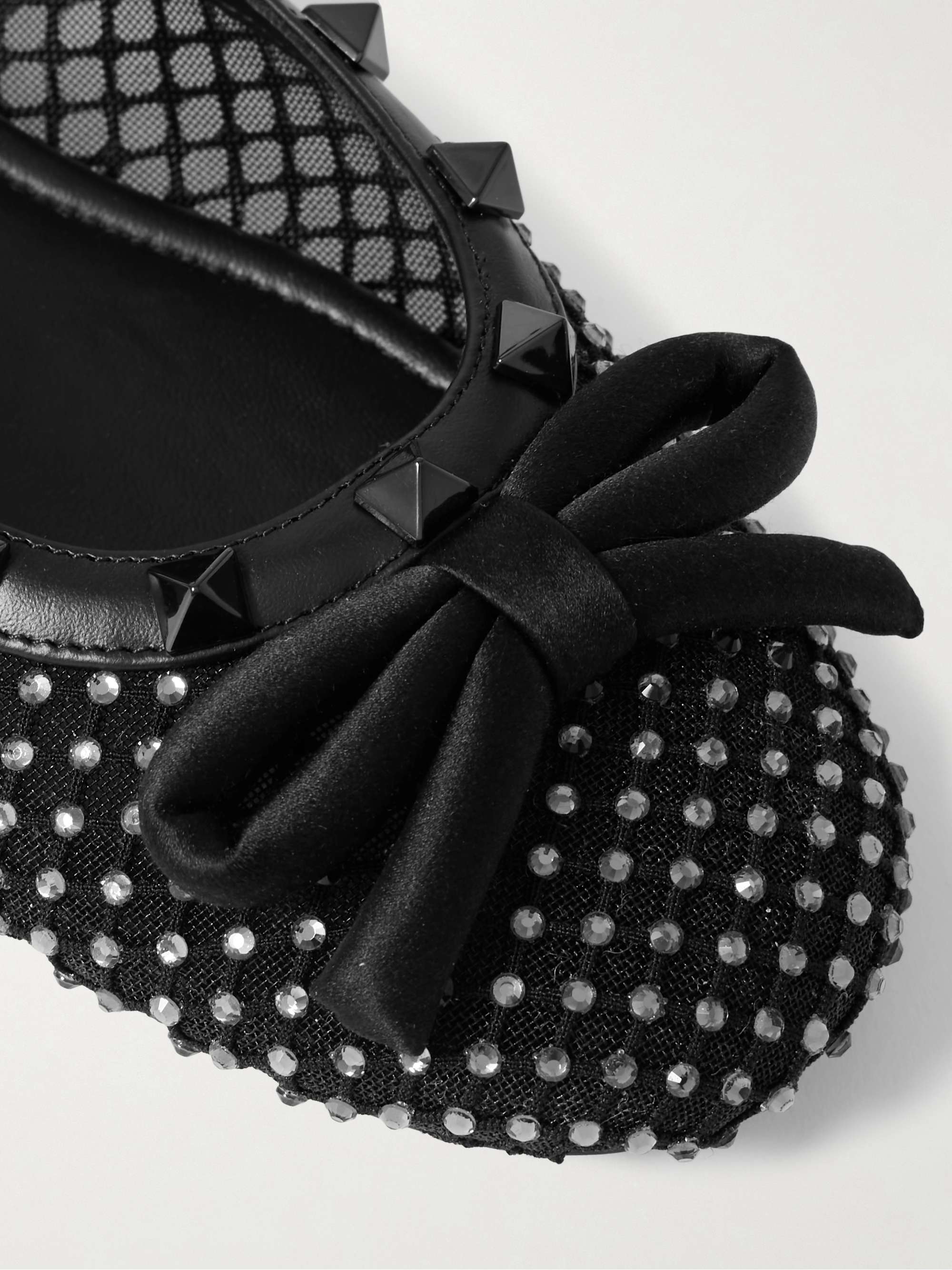VALENTINO GARAVANI Rockstud leather and satin-trimmed crystal ...