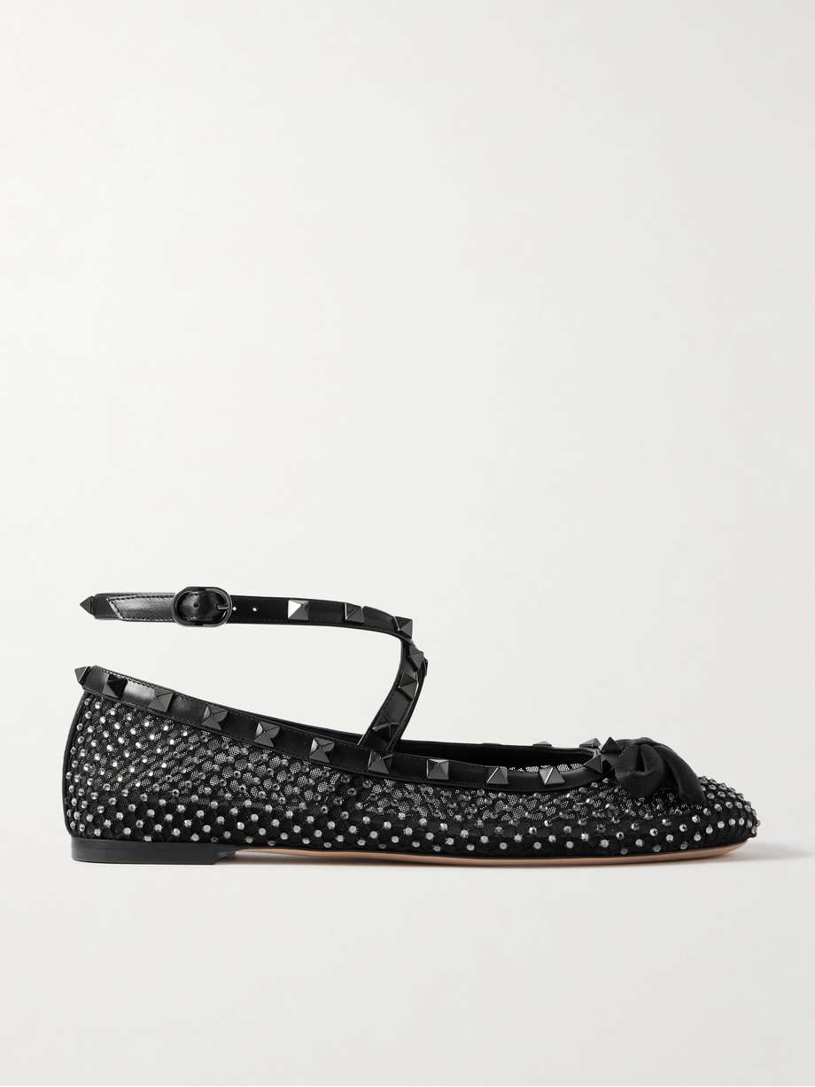 VALENTINO GARAVANI Rockstud leather and satin-trimmed crystal ...