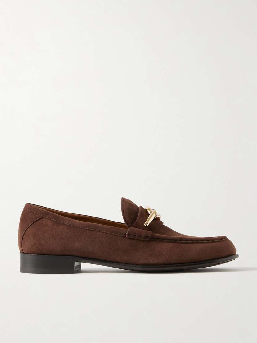 Valentino Garavani Vlogo Gate Embellished Suede Loafers