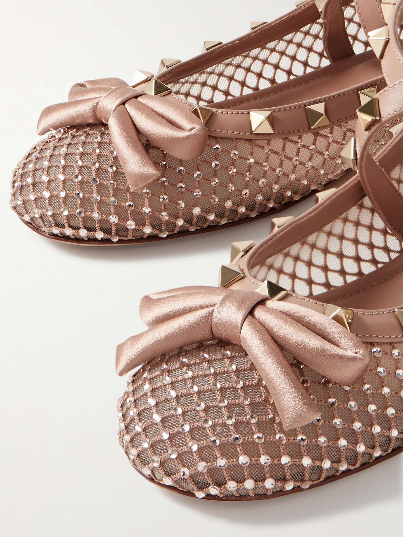 VALENTINO GARAVANI Rockstud leather and satin-trimmed crystal ...