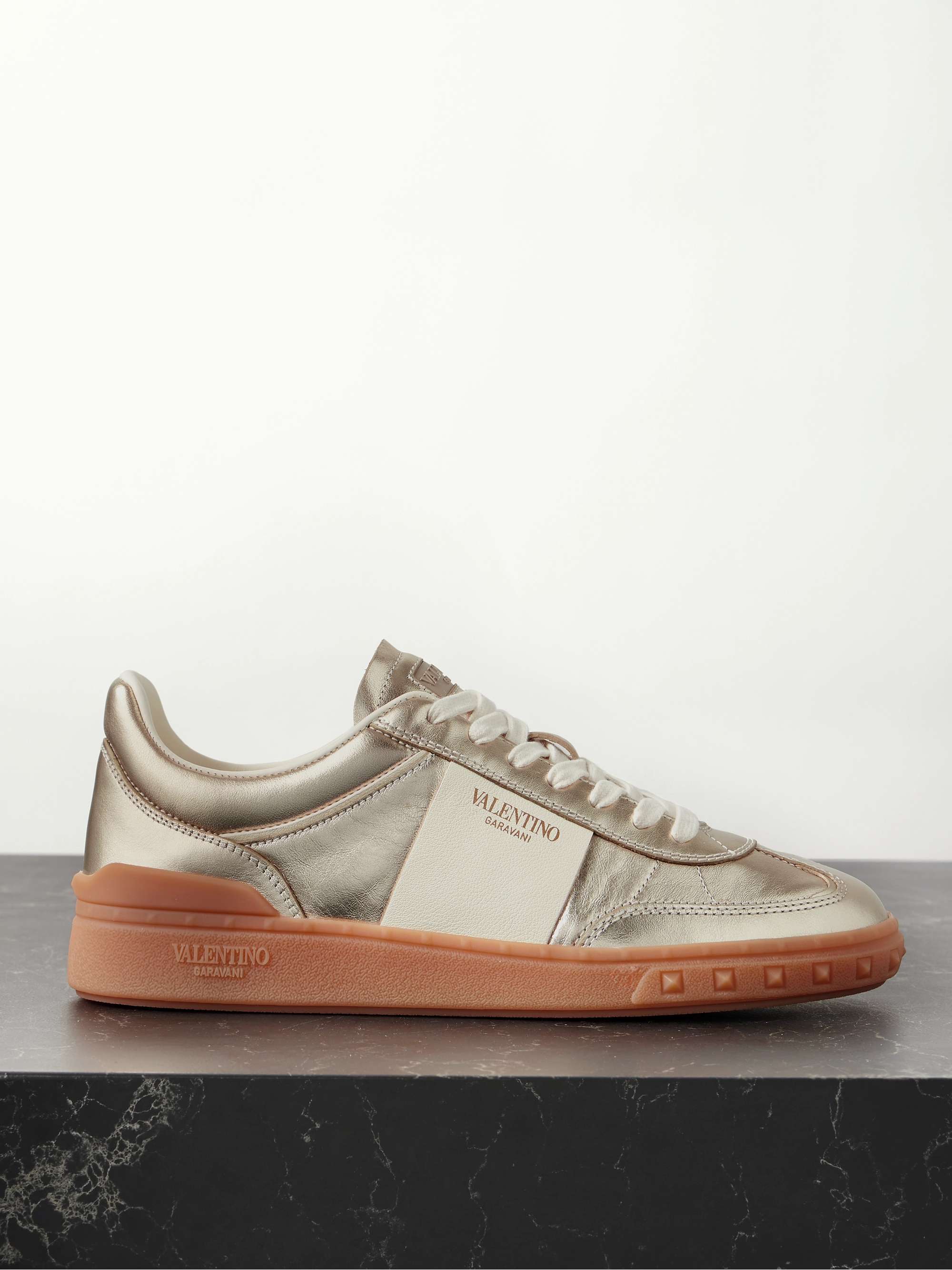 VALENTINO GARAVANI Upvillage two-tone metallic leather sneakers | NET-A ...