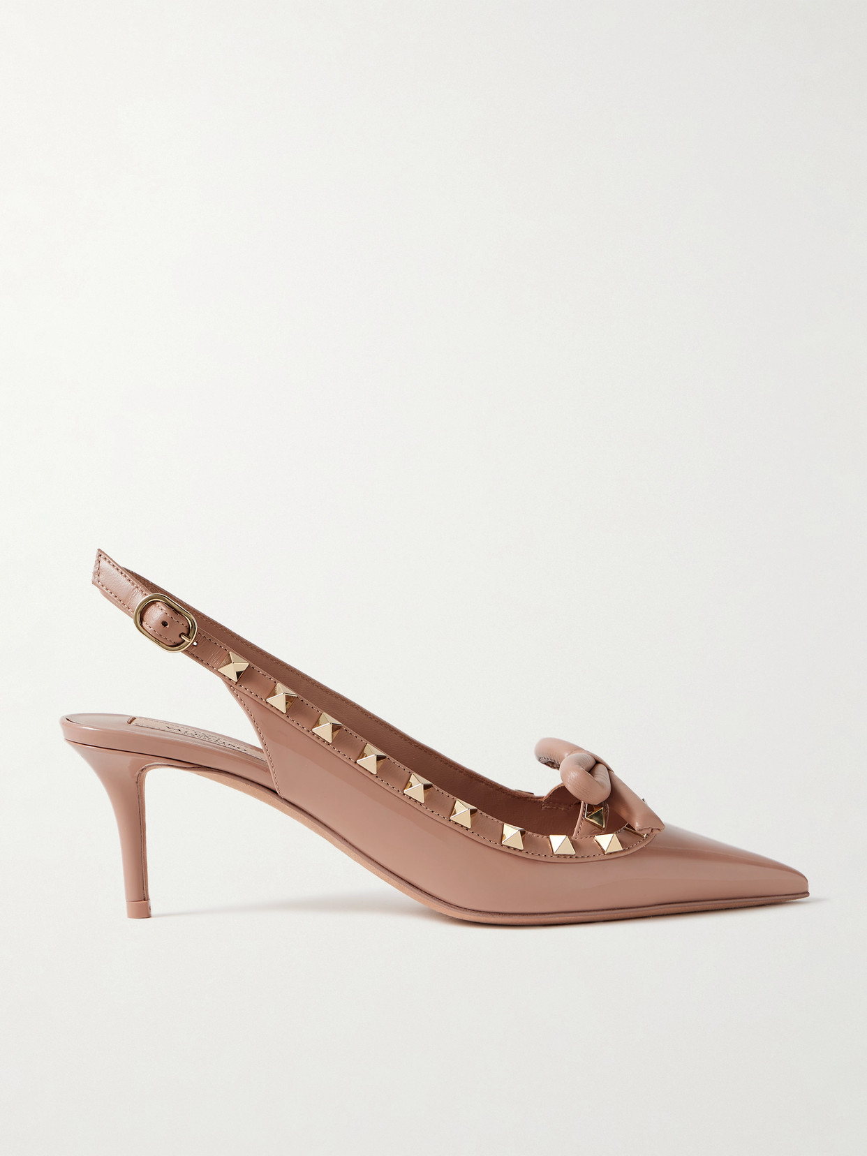 Shop Valentino Rockstud Bow-embellished Patent-leather Slingback Pumps In Pink