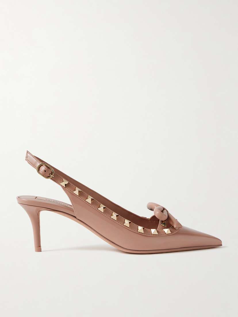 Valentino Garavani Rockstud Bow-embellished Patent-leather Slingback Pumps