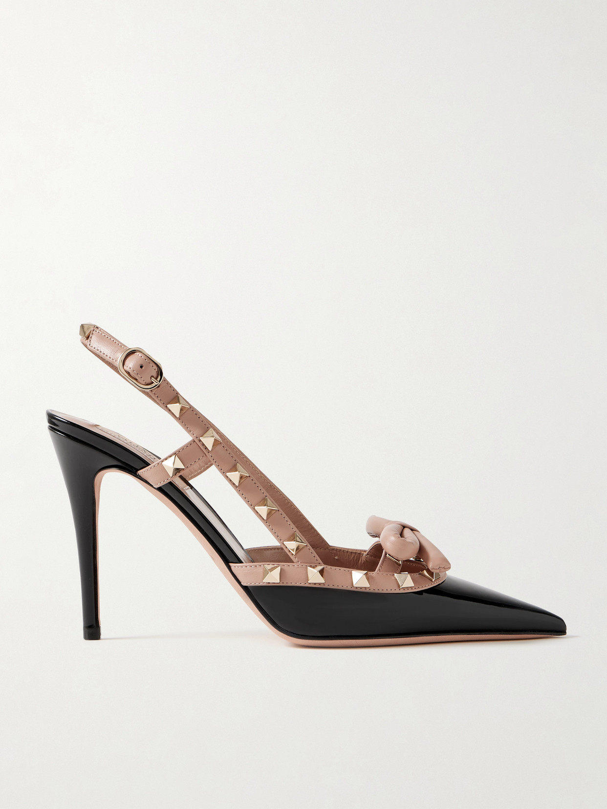 Valentino Garavani Rockstud 100 Bow-embellished Patent-leather Slingback Pumps In Black