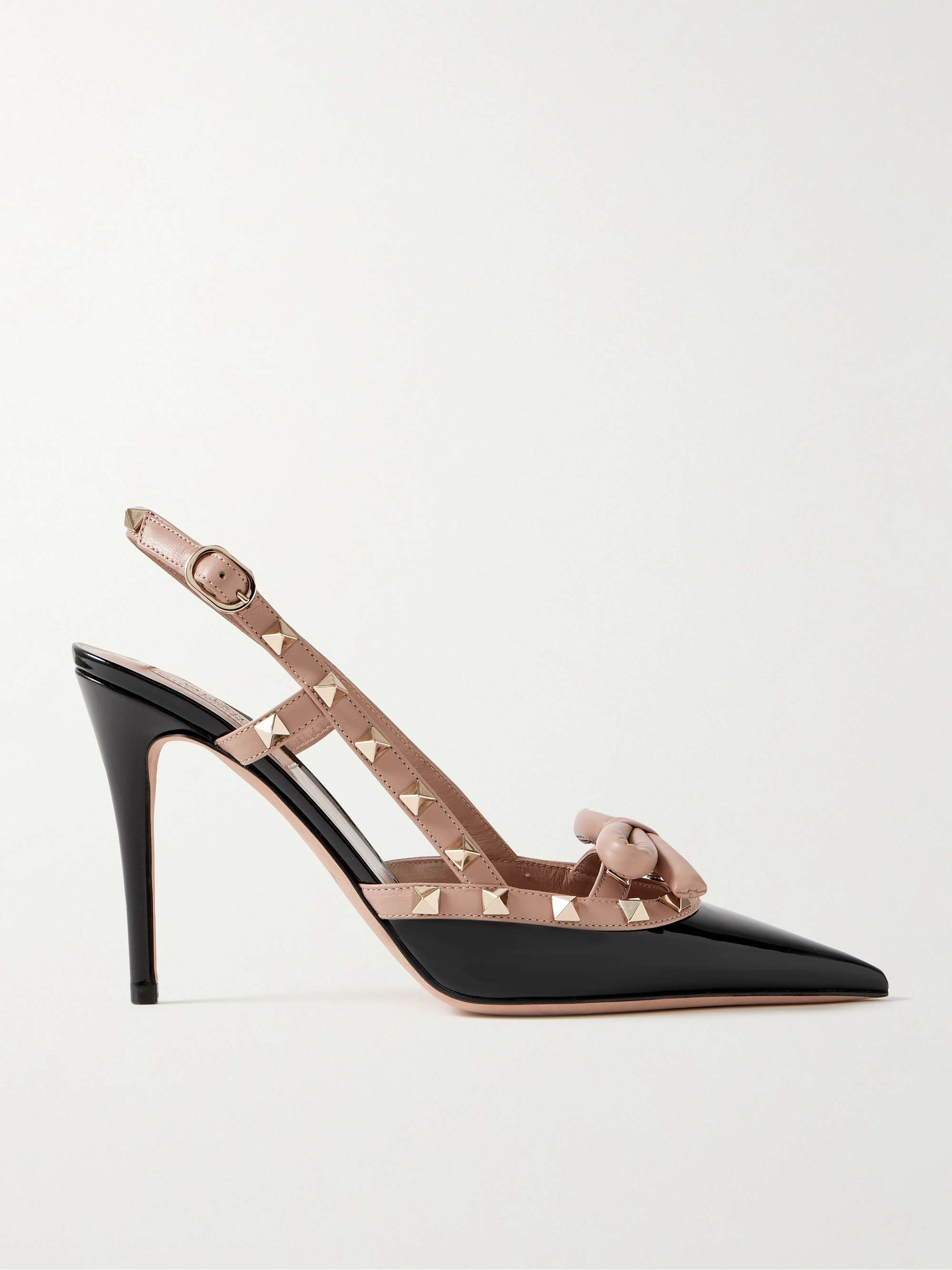 VALENTINO GARAVANI Rockstud 100 bow-embellished patent-leather ...