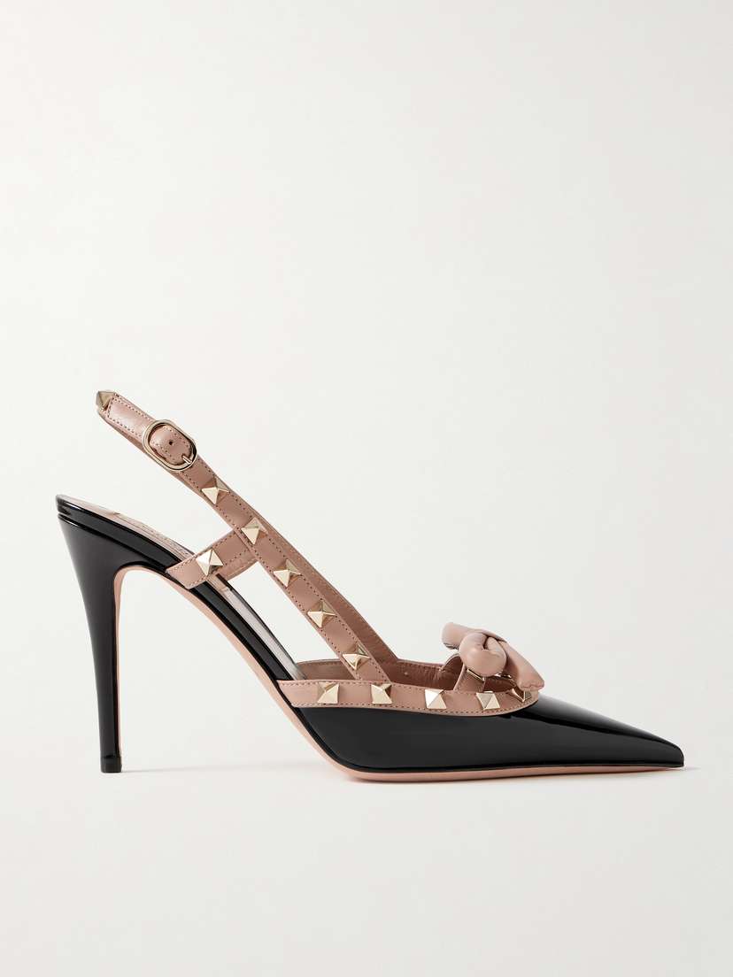 Valentino Garavani Rockstud 100 Bow-embellished Patent-leather Slingback Pumps